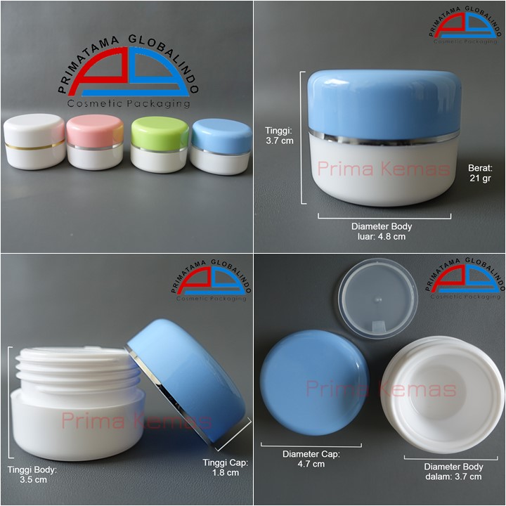 Pot Cream PS/PP 12,5 gr Biru dan Putih kemasan skincare, kemasan bodycare