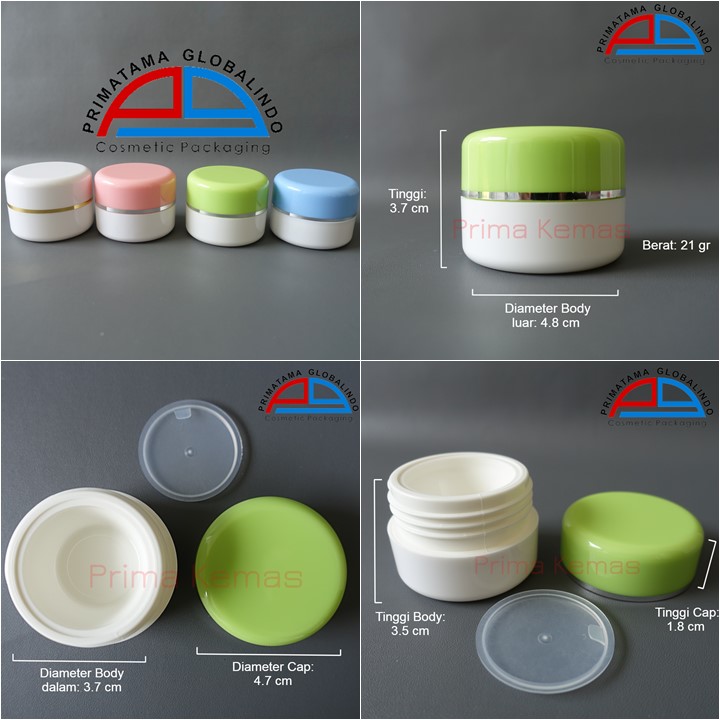 Pot Cream PS/PP 12,5 gr Hijau Putih kemasan skincare, kemasan bodycare