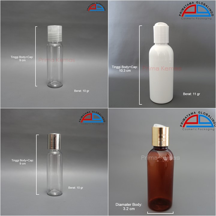 Varian botol presstop kemasan skincare, kemasan bodycare 
