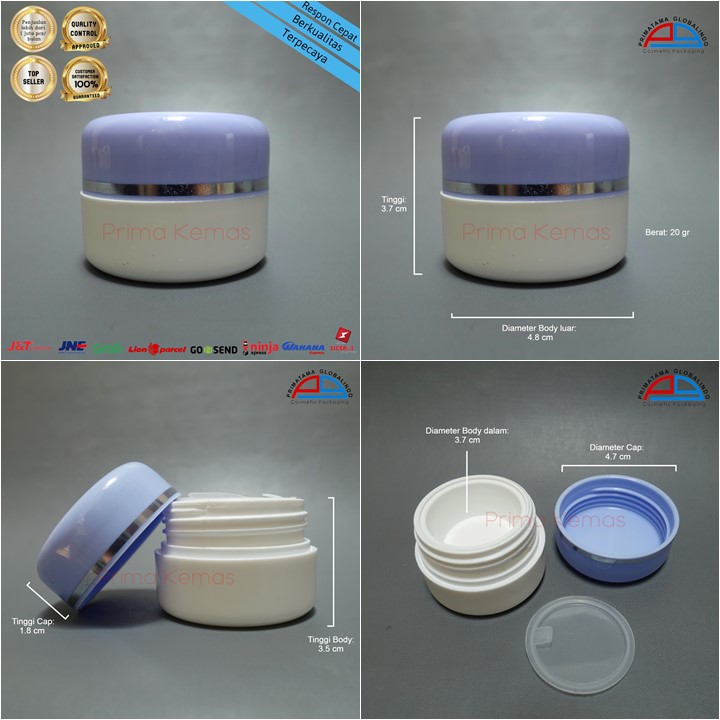 Pot Cream PS/PP 12,5 gr Ungu Putih kemasan skincare, kemasan bodycare