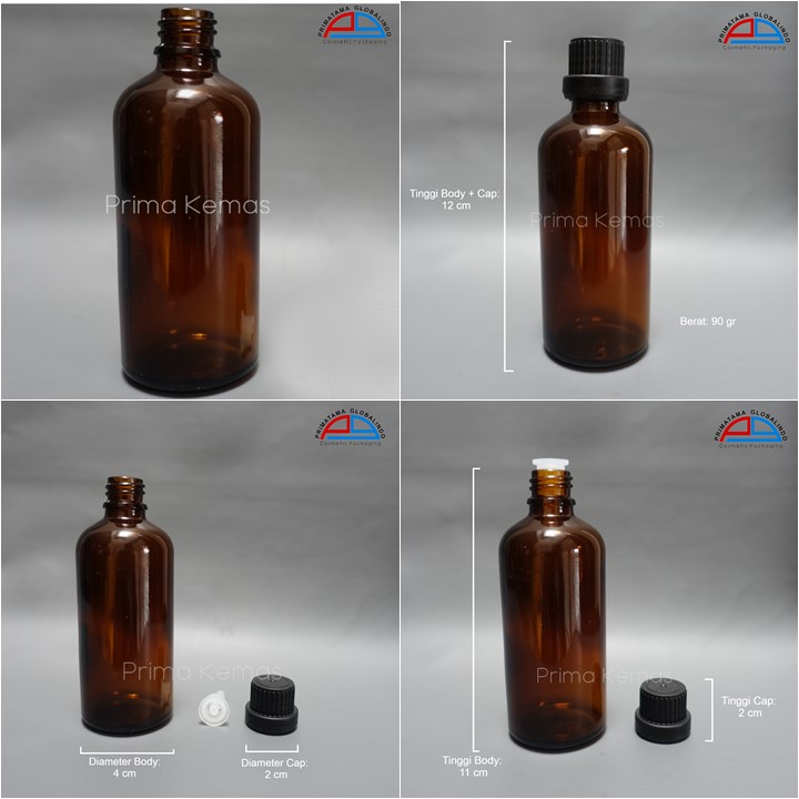 Botol Glass Dropper 100 ml kemasan skincare, kemasan bodycare
