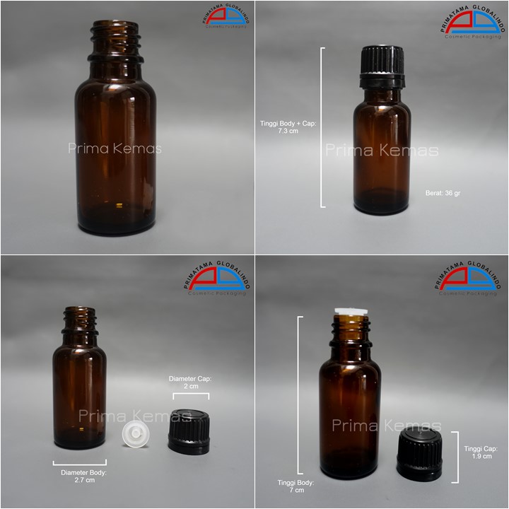 Botol Glass Dropper 20 ml kemasan skincare, kemasan bodycare