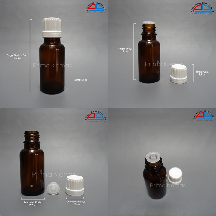 Botol Glass Dropper 20 ml kemasan skincare, kemasan bodycare