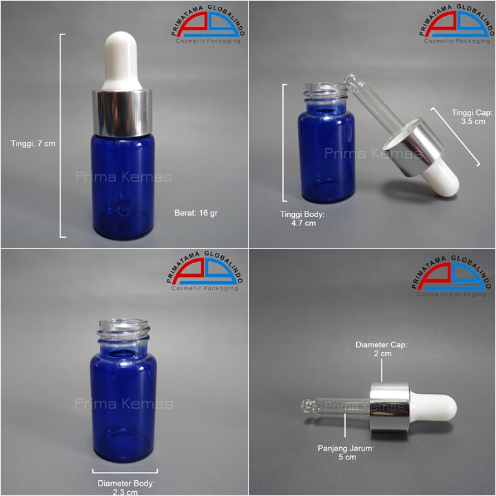 Botol Pipet 10 ml Biru Ring Silver kemasan skincare, kemasan bodycare
