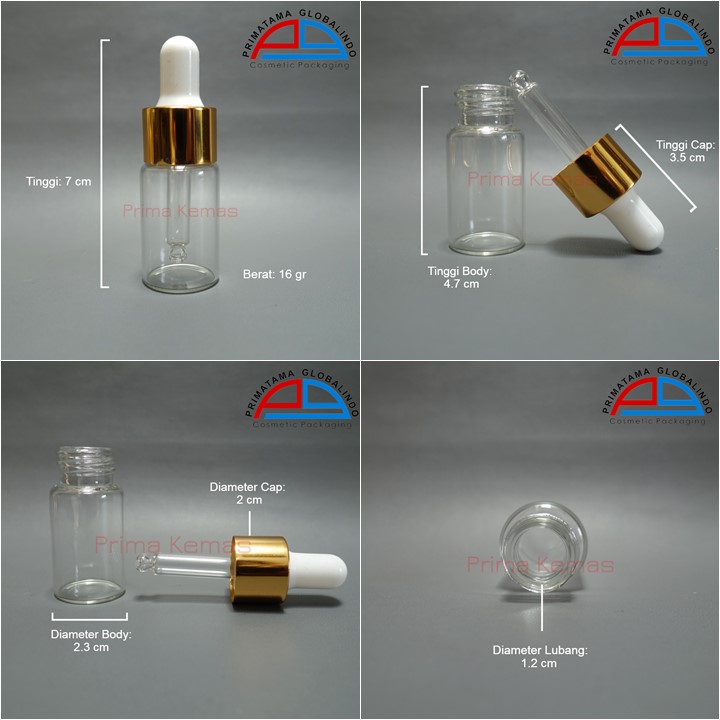 Botol Pipet 10 ml Clear Ring Gold kemasan skincare, kemasan bodycare