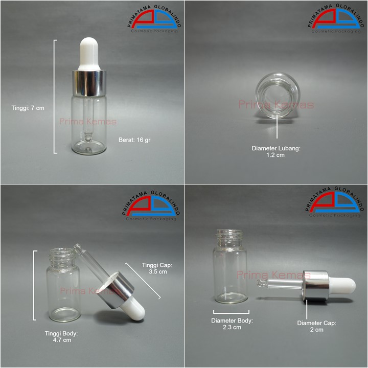 Botol Pipet 10 ml Clear Ring Silver kemasn skincare, kemasan bodycare